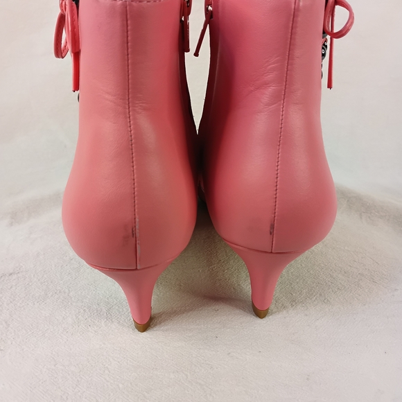 Kurt Geiger London Pink Leather Ankle Boots Kitten Heel Side Lace Beaded 37 US 7 - Picture 9 of 16